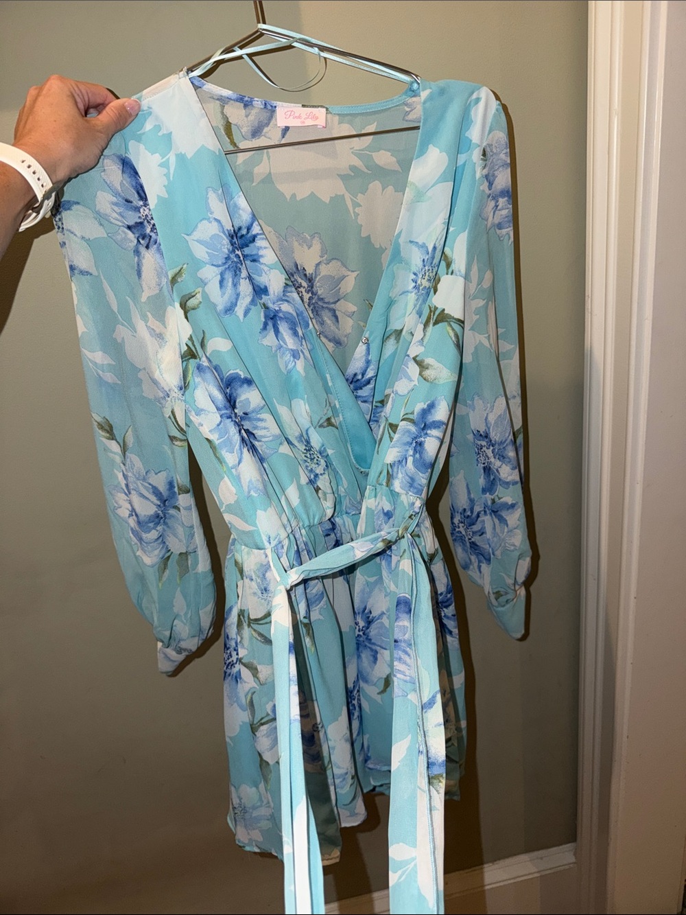 Pink Lily Aqua Floral Wrap Romper - Aqua & Blue